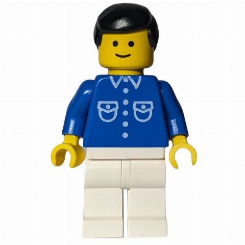 Minifigurka Blue Torso, White Legs, Black Hair