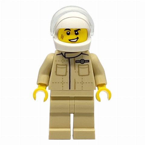 Minifigurka Race Driver, Tan Torso, Tan Legs, White Helmet