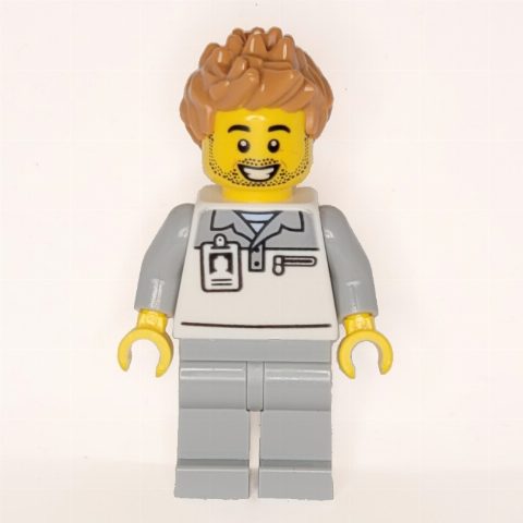 Minifigurka Garage Worker, White/Light Bluish Grey Suit, Medium Nougat Hair
