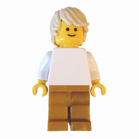 Minifigurka Man, Plain White Torso, Pearl Gold Legs, Tan Hair