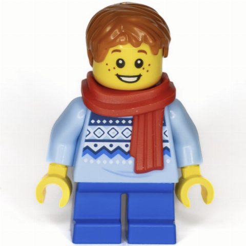 Minifigurka Kid, Bright Light Blue Torso, Blue Legs, Dark Orange Hair, Scarf