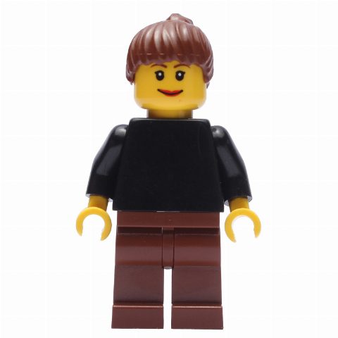 Minifigurka Black Torso, Reddish Brown Legs, Reddish Brown Hair