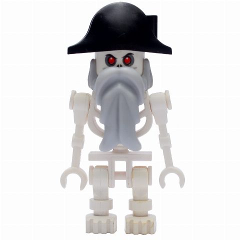 Minifigurka Skeleton, Red Eyes, Bicorne Hat, Light Bluish Gray Beard