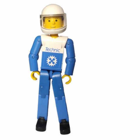 Minifigurka Technic Figure Blue Legs, White Top with Blue Arms, White Helmet