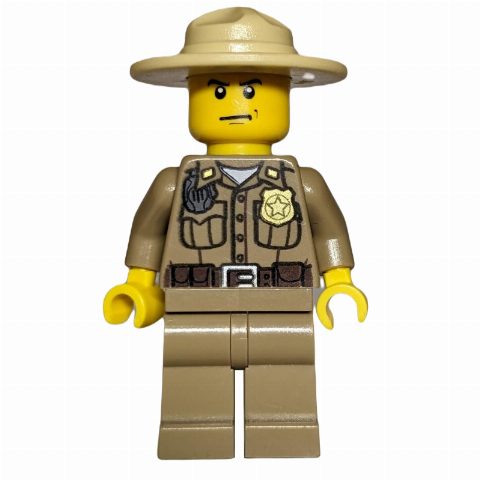 Minifigurka Forest Police / Ranger, Dark Tan Shirt with Radio and Badge, Dark Tan Legs, Tan Campaign Hat