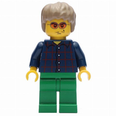 Minifigurka Dark Blue Torso, Green Legs, Dark Tan Hair