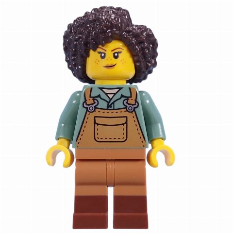 Minifigurka Gardener, Sand Blue Torso, Medium Nougat Apron, Dark Brown Hair