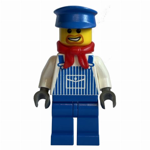 Minifigurka Train Machinist - White Torso, Blue Overall, Blue Hat, Red Scarf