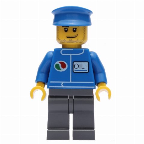 Minifigurka Mechanic, Blue Jacket with Octan Logo, Dark Bluish Gray Legs, Blue Hat, Stubble