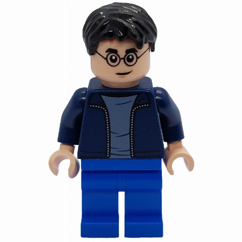 Minifigurka Harry Potter, Open Dark Blue Jacket over White Shirt, Blue Legs