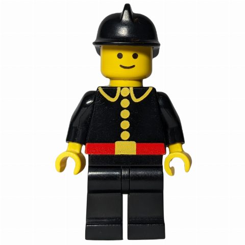 Minifigurka Fireman, Classic, Black Fire Jacket with Red Belt and Buttons, Black Helmet