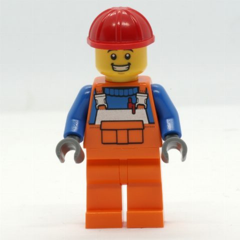 Minifigurka Construction Worker - Orange Overall, Red Helmet, Smile