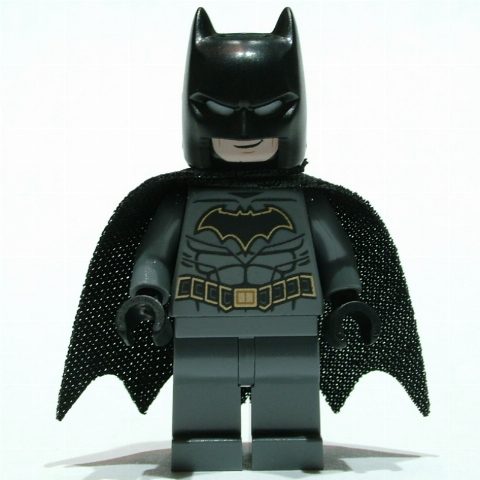 Minifigurka Batman, Dark Bluish Gray Suit, Black Cape and Cowl, Black Head, Dark Bluish Gray Legs, Gold Trim Batman Logo (19185 Cape)