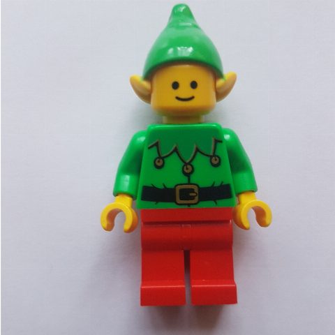Minifigurka Elf - Bright Green Torso, Red Legs, Bright Green Hat