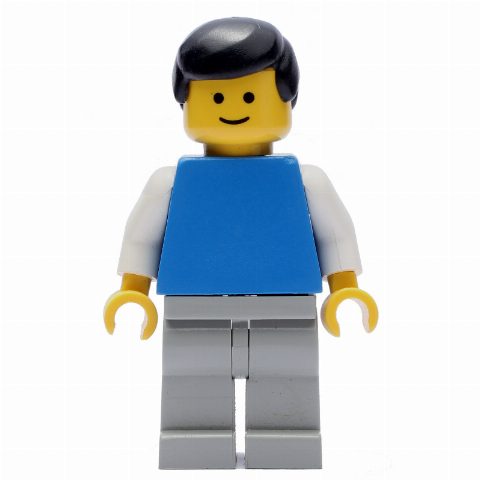 Minifigurka Blue Torso, Light Grey Legs, Black Hair