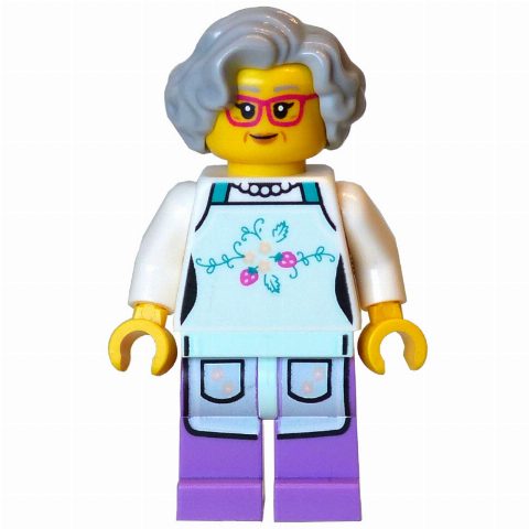 Minifigurka Cook, Light Aqua Apron, Light Bluish Grey Hair