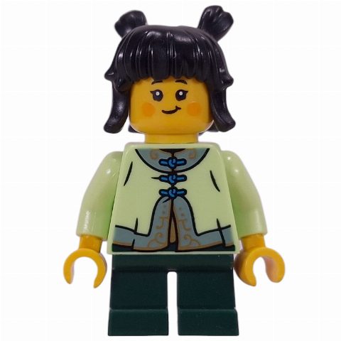 Minifigurka Kid, Yellowish Green Torso, Dark Green Legs, Black Hair