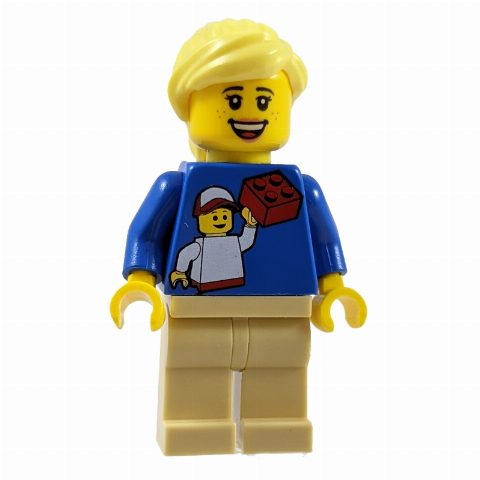 Minifigurka Blue Torso, Tan Legs, Bright Light Yellow Hair
