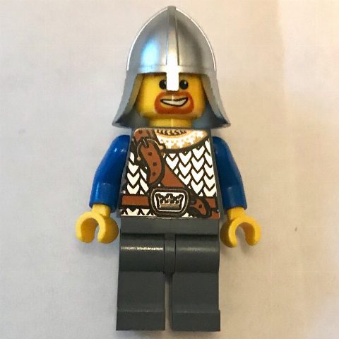 Minifigurka Knight - Blue Torso, Dark Bluish Grey legs, Metallic Silver Helmet