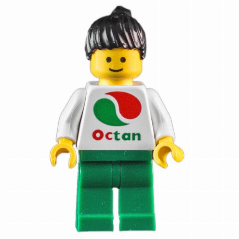 Minifigurka White Torso Octan, Green Legs, Black Hair