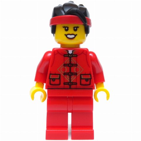 Minifigurka Red Torso Chinese, Red Legs, Black Hair, Red Bandana
