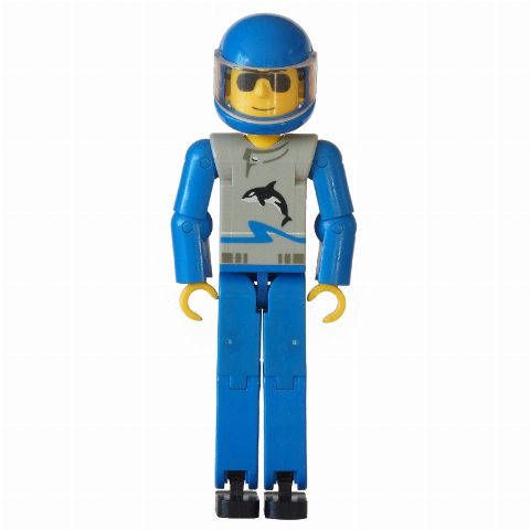 Minifigurka Technic Figure Blue Legs, Light Gray Top with Wave and Orca Print, Blue Arms - Blue Helmet
