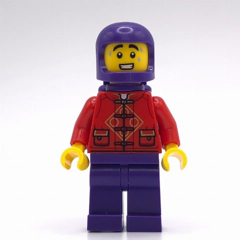 Minifigurka Space Costume, Red Torso, Dark Purple Legs, Helmet, Air Tanks