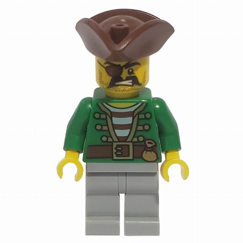 Minifigurka Pirate - Green Jacket, Light Bluish Grey Legs, Brown Tricorne