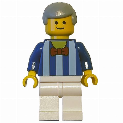 Minifigurka Man, Blue Torso, White Legs, Light Bluish Grey Hair