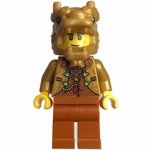 Minifigurka Pearl Gold Torso, Dark Orange Legs, Pearl Gold Dragon Mask