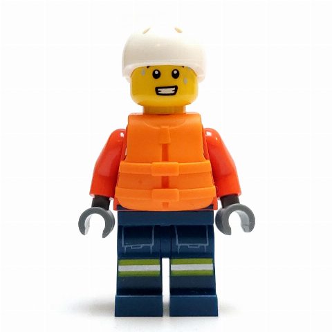 Minifigurka Lifeguard, Reddish Brown Torso, Dark Blue Legs, Dark Brown Hair, Life Vest