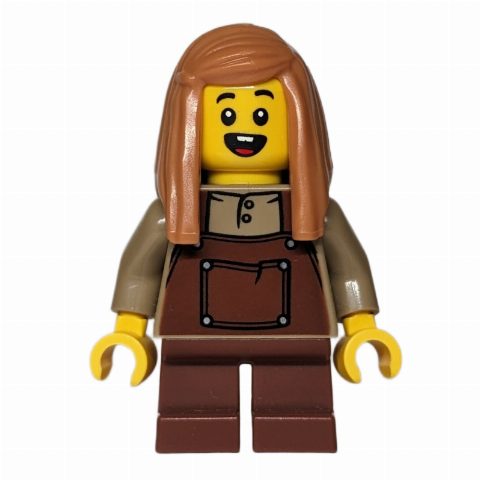 Minifigurka Kid, Dark Tan Torso, Reddish Brown Apron, Medium Nougat Hair