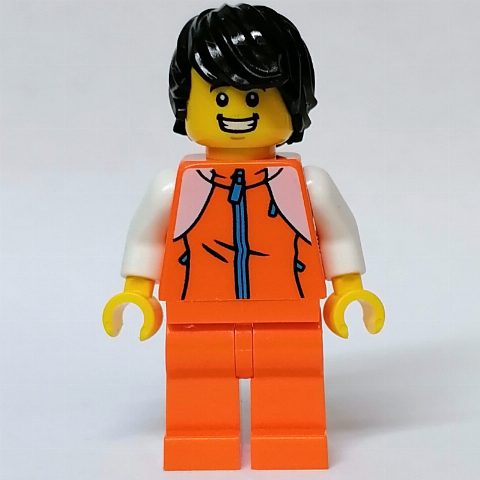 Minifigurka Orange Torso, Orange Legs, Black Hair