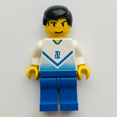 Minifigurka Soccer Player White Torso, Blue Legs #2