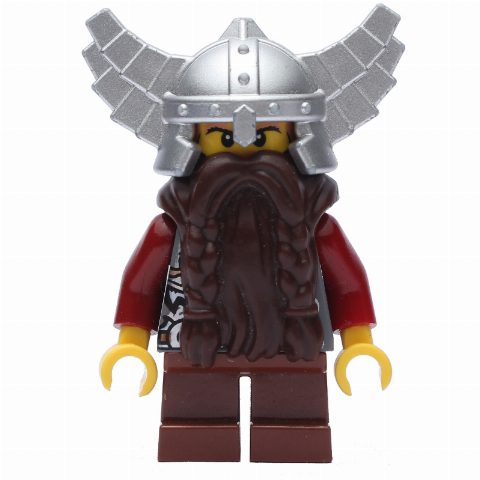 Minifigurka Dwarf, Dark Brown Beard, Metallic Silver Winged Helmet