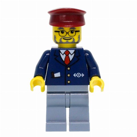 Minifigurka Conductor - Dark Blue Jacket, Sand Blue Legs, Dark Red Hat