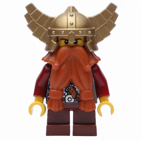 Minifigurka Dwarf, Dark Orange Beard, Metallic Gold Winged Helmet