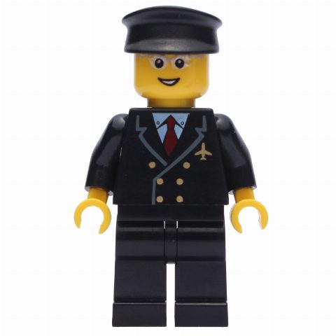 Minifigurka Pilot, Black Torso, Black Legs, Black Hat