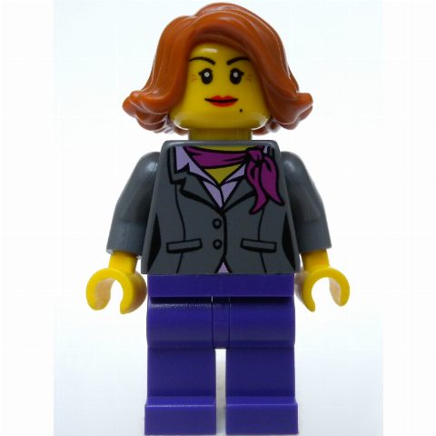 Minifigurka Dark Bluish grey Torso, Jacket, Dark Purple Legs, Dark Orange Hair