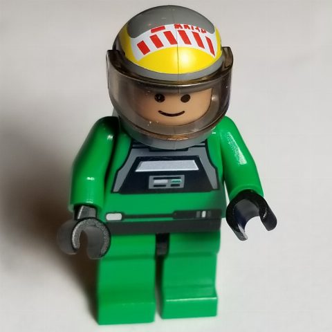Minifigurka Rebel Pilot A-wing, Green Uniform, Black Eyes, Trans-Brown Visor