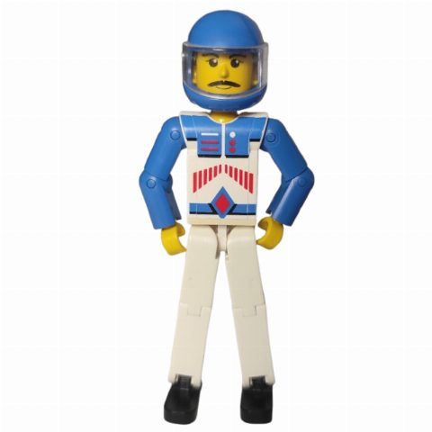 Minifigurka Technic Figure White Legs, White Top with Red Arrow Stripes Print, Blue Arms - Blue Helmet