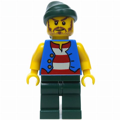 Minifigurka Pirate - Blue Vest, Dark Green Legs, Dark Green Bandana, Long Moustache