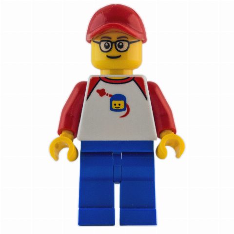 Minifigurka Man - White Torso, classic Space Logo, Blue Legs, Red Cap
