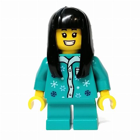 Minifigurka Kid - Dark Turquoise Torso and Legs, Long Black Hair