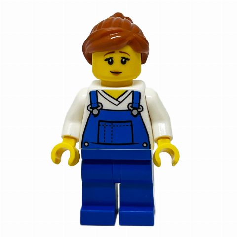 Minifigurka White Torso, Blue Overall, Dark Orange Hair