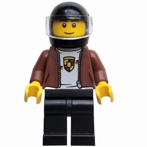 Minifigurka Reddish Brown jacket, Porsche Sweater, Black Legs