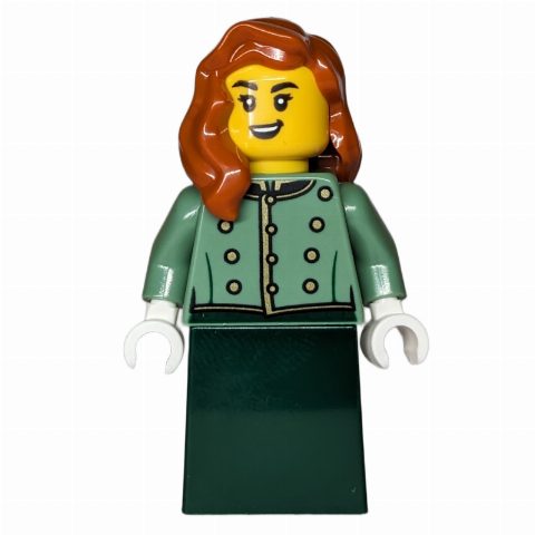 Minifigurka Passenger, Sand Green Torso, Dark Green Dress, Dark Orange Hair