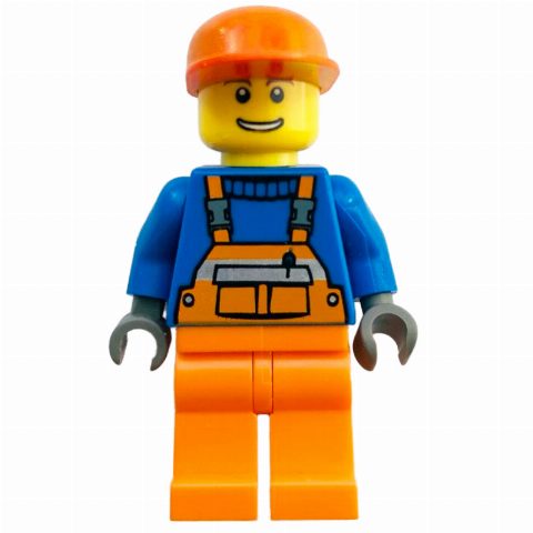 Minifigurka Blue Torso, Orange Overall, Orange Cap