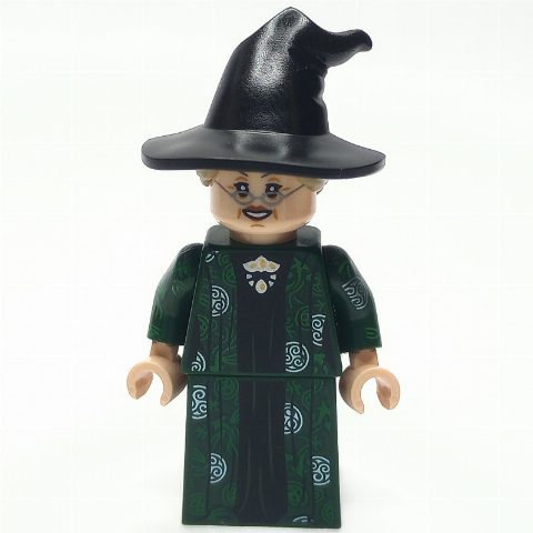 Minifigurka Professor Minerva McGonagall, Dark Green Robe, Black Hat with Dark Tan Hair, Silver Circle Symbols