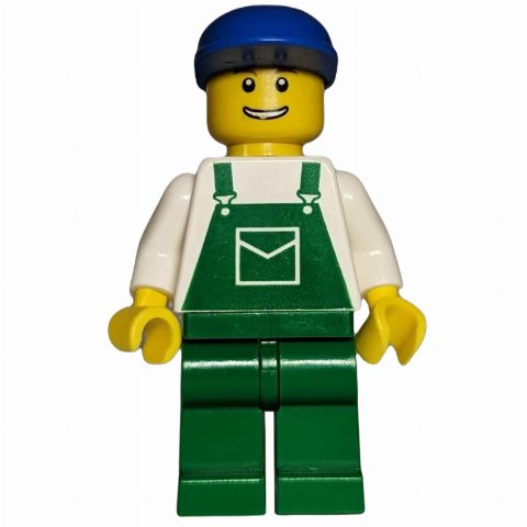 Minifigurka White Torso, Green Overall, Green Cap